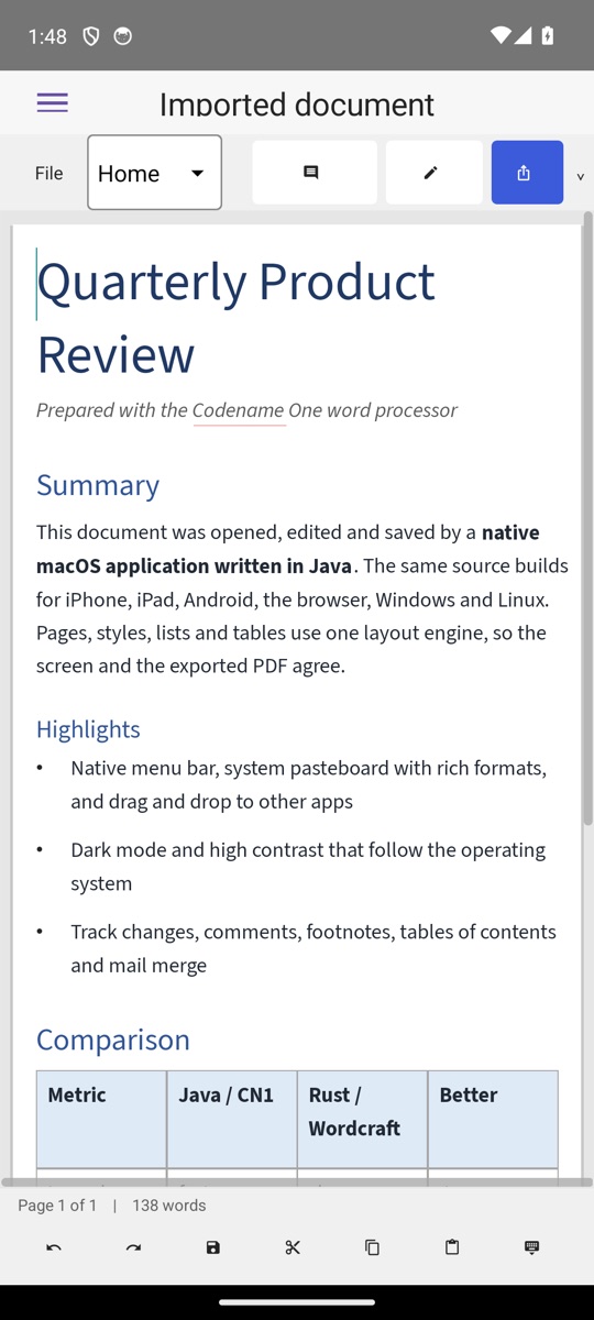 The word processor on Android